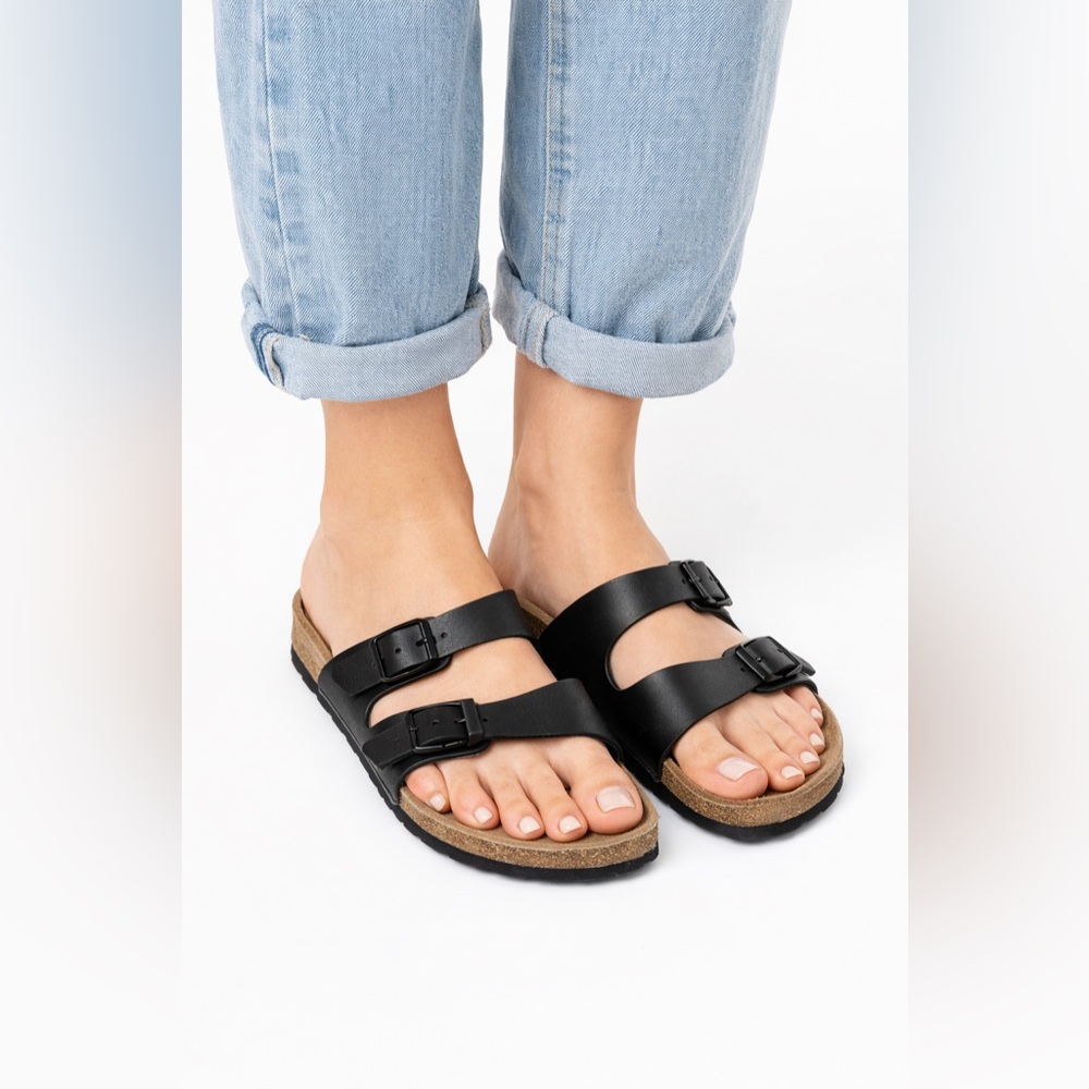 Birkenstock Ibiza Black Leather Sandals 38/7.5 Cork Footbed Double Strap Comfort